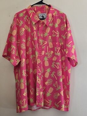 Savage Tacticians Men's 3XL Pink Pineapple-Print Short Sleeve Button-Down Shirt